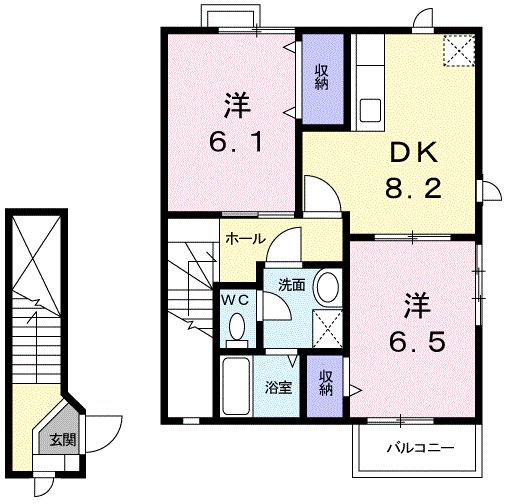メゾングレースA(2DK/2階)の間取り写真