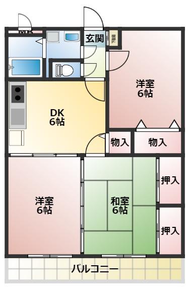 グリーンヒル新城(3DK/3階)の間取り写真