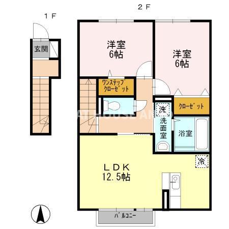 カーミー・芳川(2LDK/2階)の間取り写真