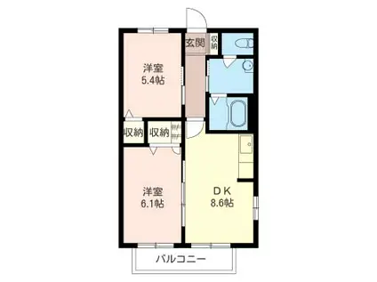 プランドール 積水ハウスシャーメゾン P1台付(2DK/2階)の間取り写真