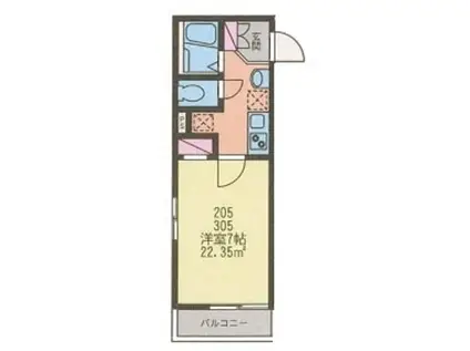 コルデローザ(1K/3階)の間取り写真