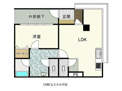 日興ビル(1LDK/3階)の間取り写真