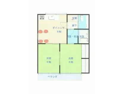 ハーモニーパレス(2DK/1階)の間取り写真