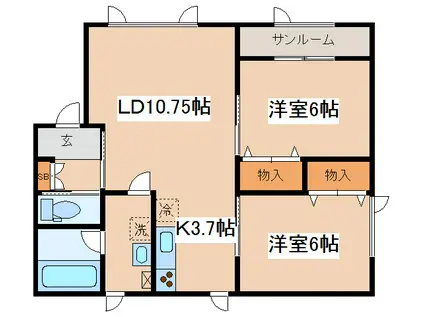 ＪＲ根室本線 釧路駅 車で10分 2階建 築18年(2LDK/2階)の間取り写真