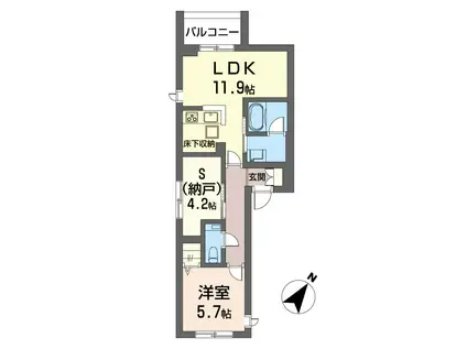カーサ 霞町(1LDK/1階)の間取り写真