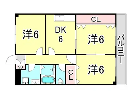 ファミーユ仁川(2LDK/3階)の間取り写真