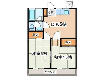 野川ハイツI(2DK/2階)の間取り写真