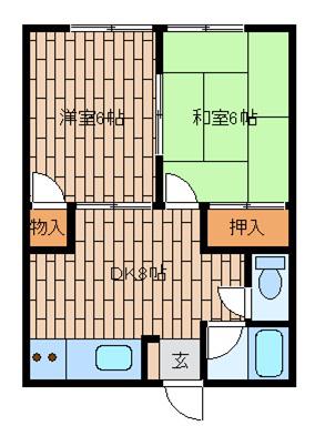 シティホーム岩根B棟(2DK/1階)の間取り写真