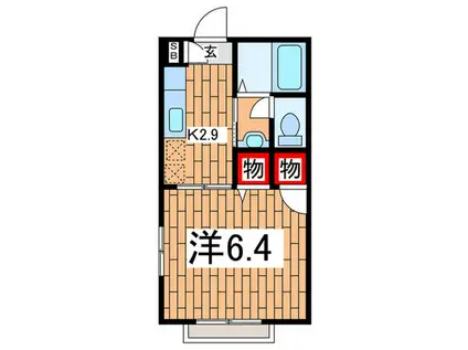 ヒルトップテラス三春台(1K/1階)の間取り写真