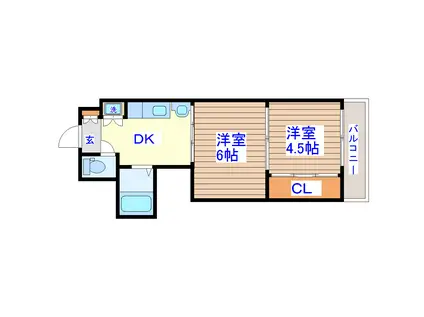 アルデール南鍛冶町(2DK/4階)の間取り写真