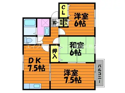 キャトルメゾンA棟(3DK/2階)の間取り写真