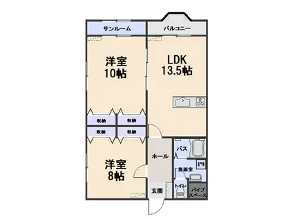 ヒーローマンション八戸番町(2LDK/3階)の間取り写真