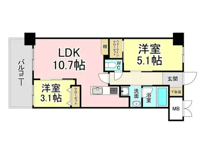 コンダクトレジデンスJINYAMA(2LDK/6階)の間取り写真