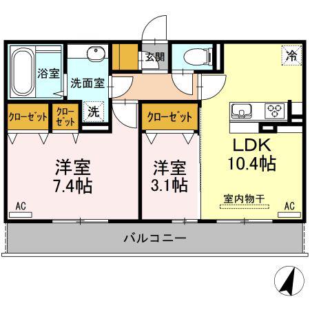 グランドュール B(2LDK/3階)の間取り写真