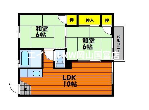 ドミール山川(2LDK/2階)の間取り写真