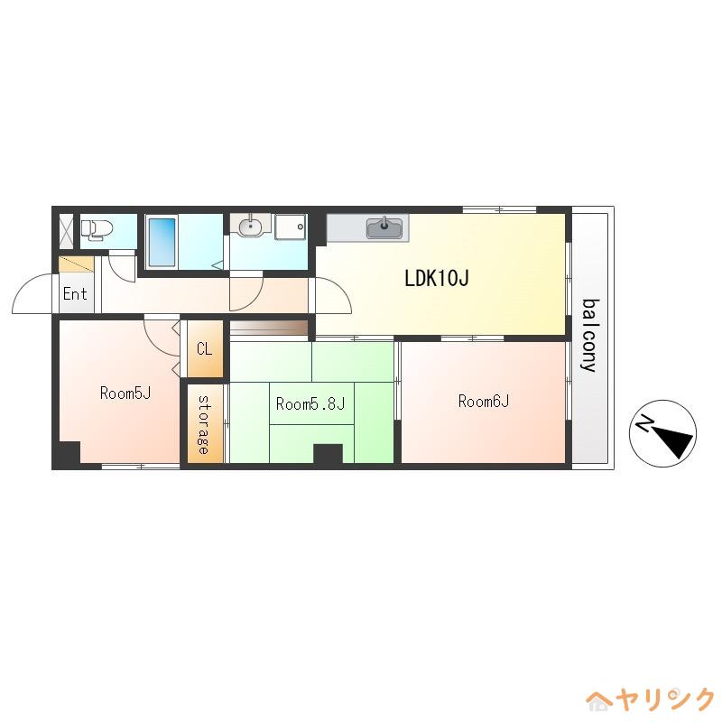 アサヒビル(3LDK/2階)の間取り写真