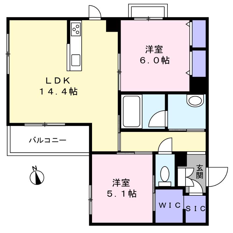 プレミアス鳳2(2LDK/3階)の間取り写真