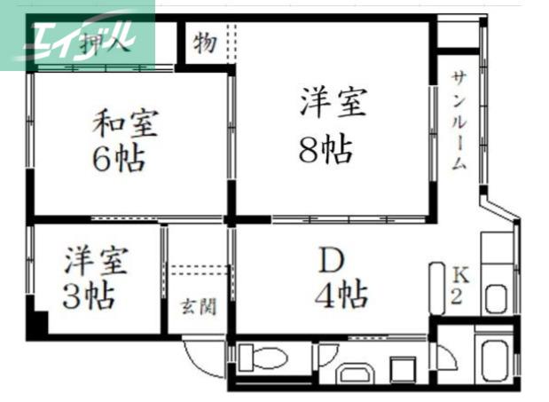 シャンティ浜野(3DK/3階)の間取り写真
