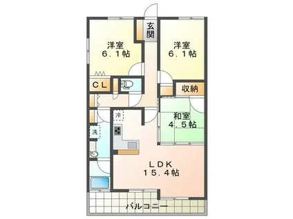 サンマンション山の手ヒルズ(3LDK/2階)の間取り写真