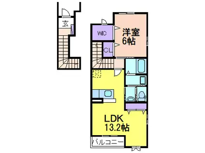 スッドスピアッツォバイアA(1LDK/2階)の間取り写真