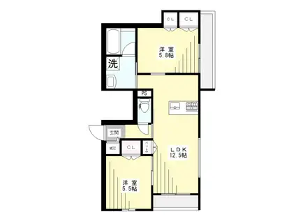 イリュージア(2LDK/2階)の間取り写真