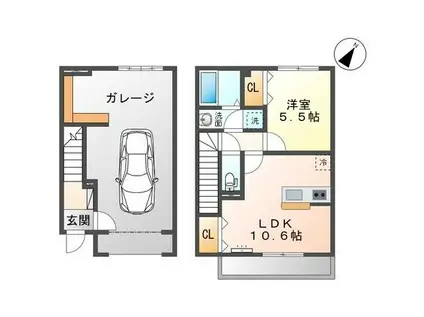 ガレージハウス・ヒューゴ(1LDK/1階)の間取り写真