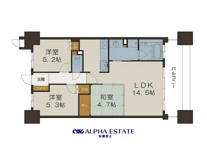 サーパス東千石(3LDK/7階)の間取り写真