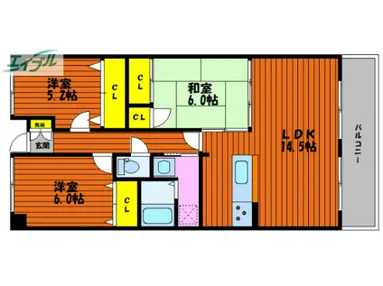 スカイパレス高柳(3LDK/4階)の間取り写真