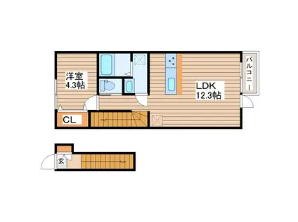 キララ鈎取本町I(1LDK/2階)の間取り写真