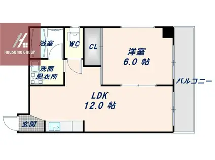 玉造レジデンス(1LDK/2階)の間取り写真