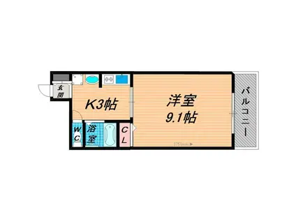 ラ・ルミエール(1K/2階)の間取り写真