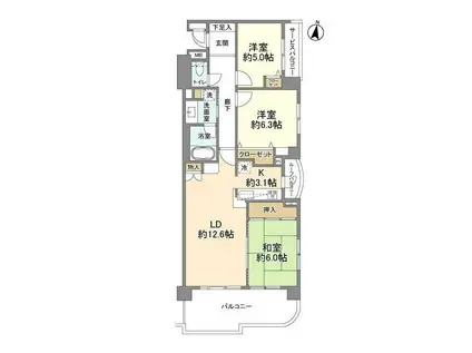 レクセルマンション五反野ビバーチェ(3LDK/5階)の間取り写真