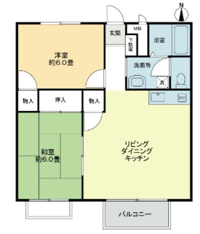 フォブール大高B(2LDK/2階)の間取り写真