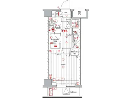 プレミアムキューブ広尾(1K/4階)の間取り写真