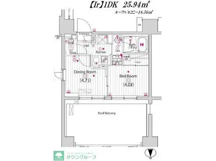 ガーラ・プライム川崎西口(1DK/12階)の間取り写真