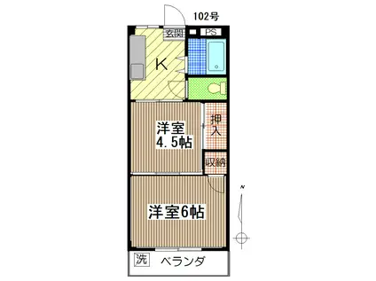 針谷ハイツ(2K/1階)の間取り写真