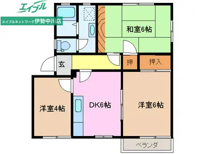 サンハイツ N棟(3DK/2階)の間取り写真