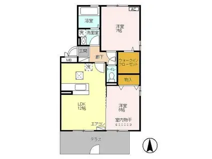 ルント・ベルクA棟(2LDK/1階)の間取り写真