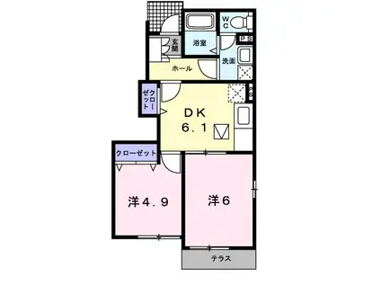 グランピエールD棟(2DK/1階)の間取り写真