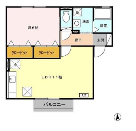 トゥール・ビヨン B(1LDK/1階)の間取り写真