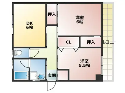 コーポ日浅・7(2DK/2階)の間取り写真