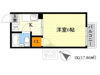 ローズ千里山(1K/2階)の間取り写真