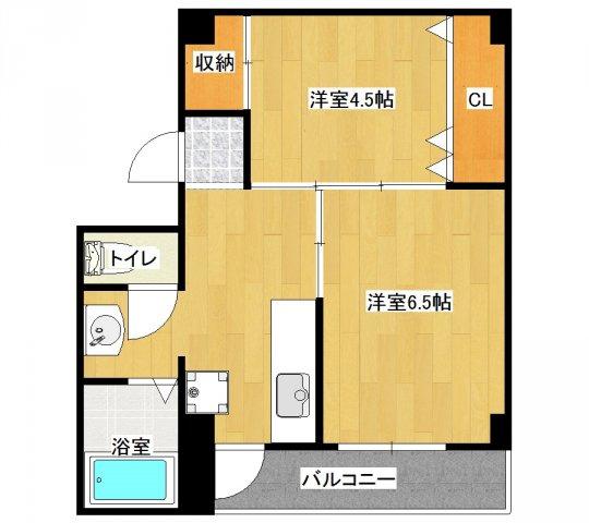 ヴィラナリー豊岡1号棟(2K/3階)の間取り写真