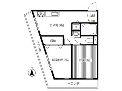 コーポ細谷(2DK/3階)の間取り写真