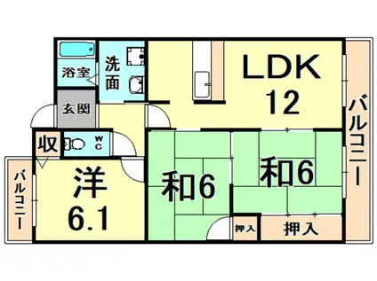 KSMレジデンス伊丹(3LDK/2階)の間取り写真
