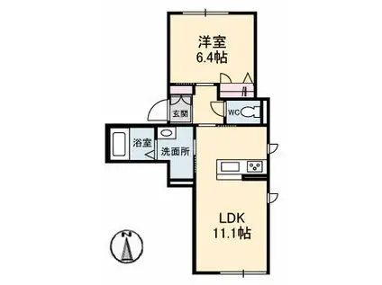 ルクレ西崎(1LDK/1階)の間取り写真