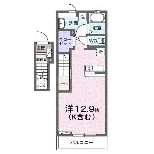 カレントT(ワンルーム/2階)の間取り写真