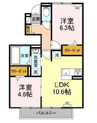 プランドールII(2LDK/1階)の間取り写真