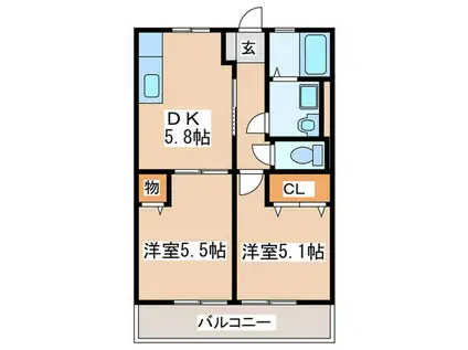 プライムハウス22(2DK/1階)の間取り写真