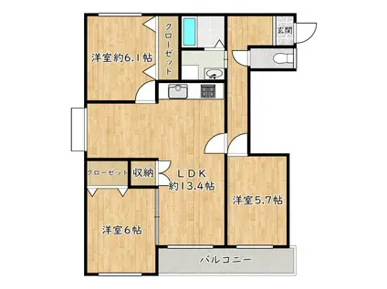 ミューゼス上野芝(3LDK/5階)の間取り写真